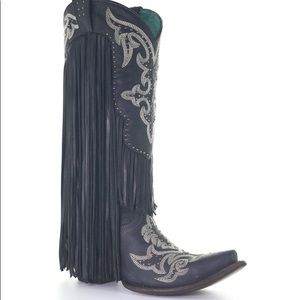 NEW corral western cowboy cowgirl boots black leather studs studded fringe 6